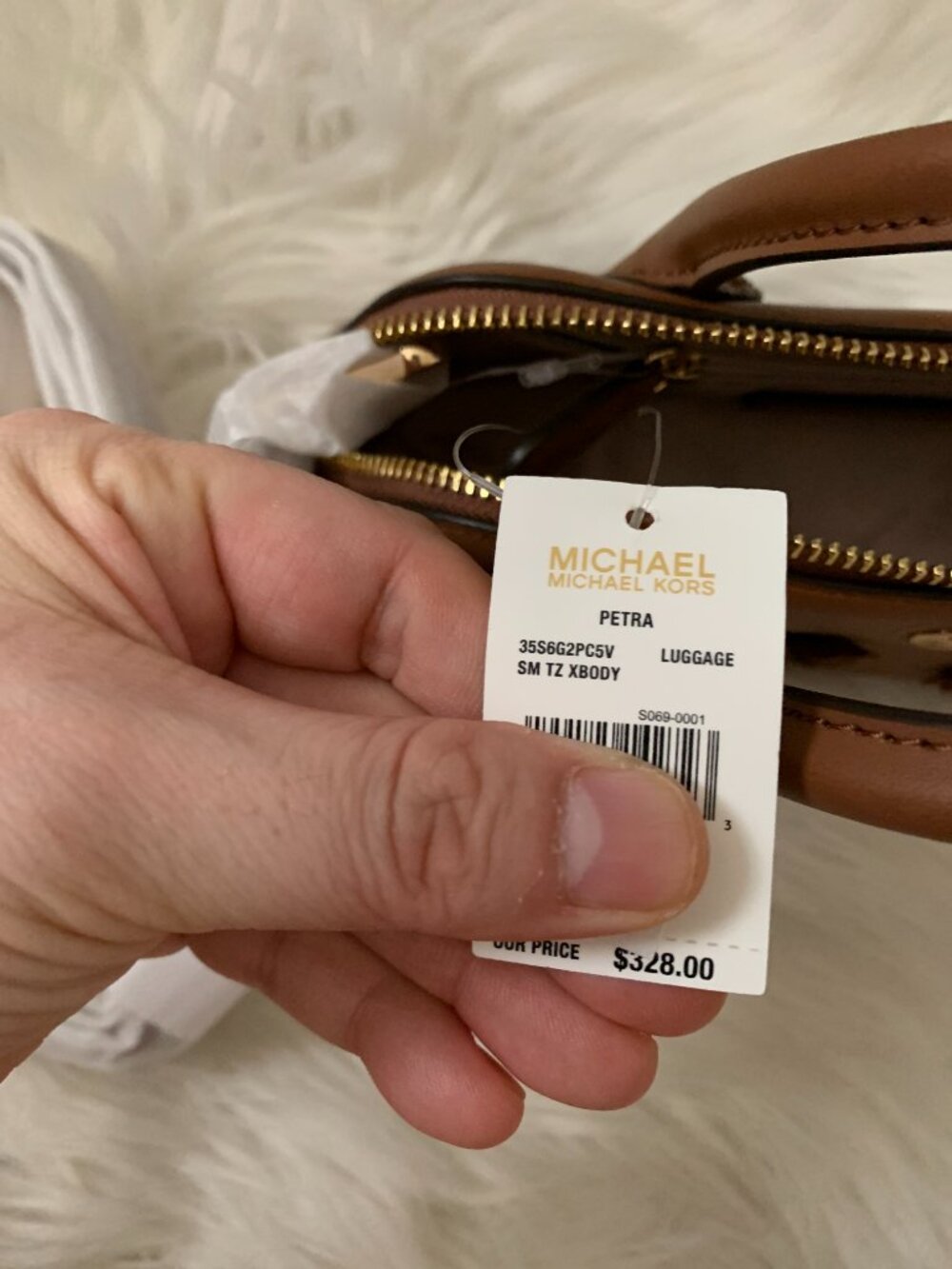 MICHAEL KORS Petra Small Top Zip Crossbody Satchel in Luggage Brown - Picture 6 of 7